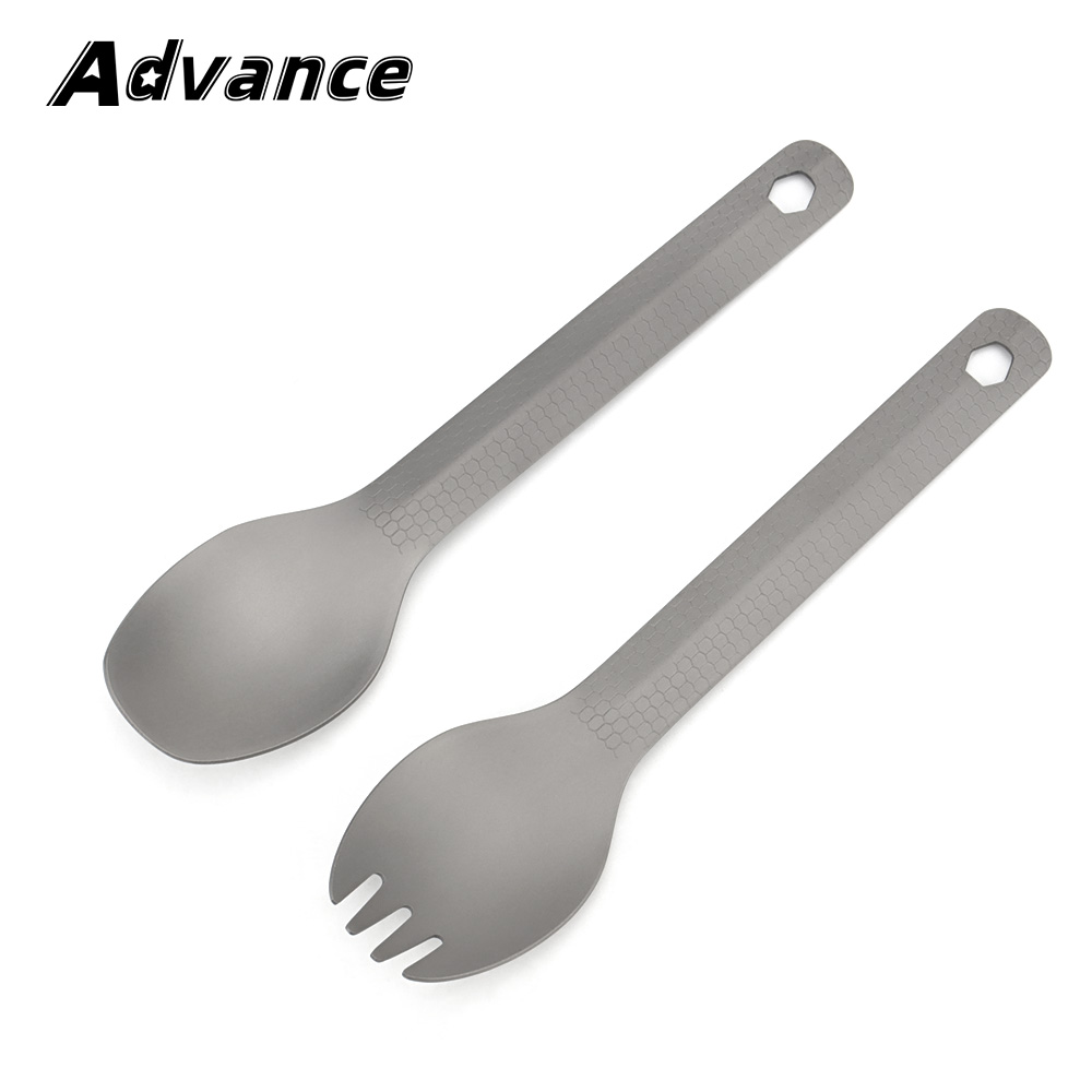 Titanium Legering Lepel Vork Diamant Patroon Picknick Gebruiksvoorwerp Outdoor Camping Food Vork Lepel Reis Tafelgerei