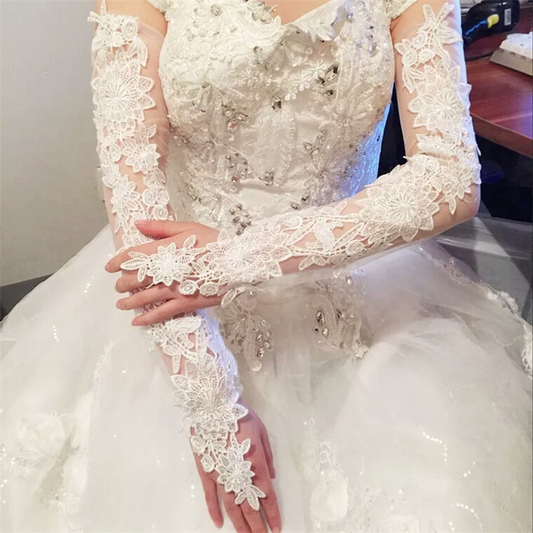 Gants de mariage pour femmes mariés, longs, sans doigts, en dentelle, en stock, , nouveauté