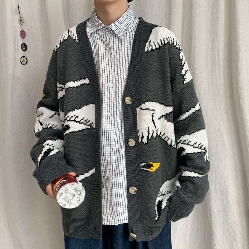 Strik til mænd cashmere cardigan sweater 4 farver frakker strikket tøj print afslappet i varme uld sweatere m -2xl