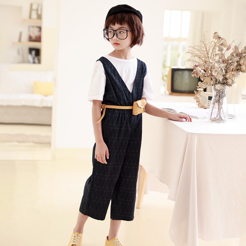 4 to 14 years kids & teenager girls summer geometric print cotton casual overall capris children girls jumpsuits clothes