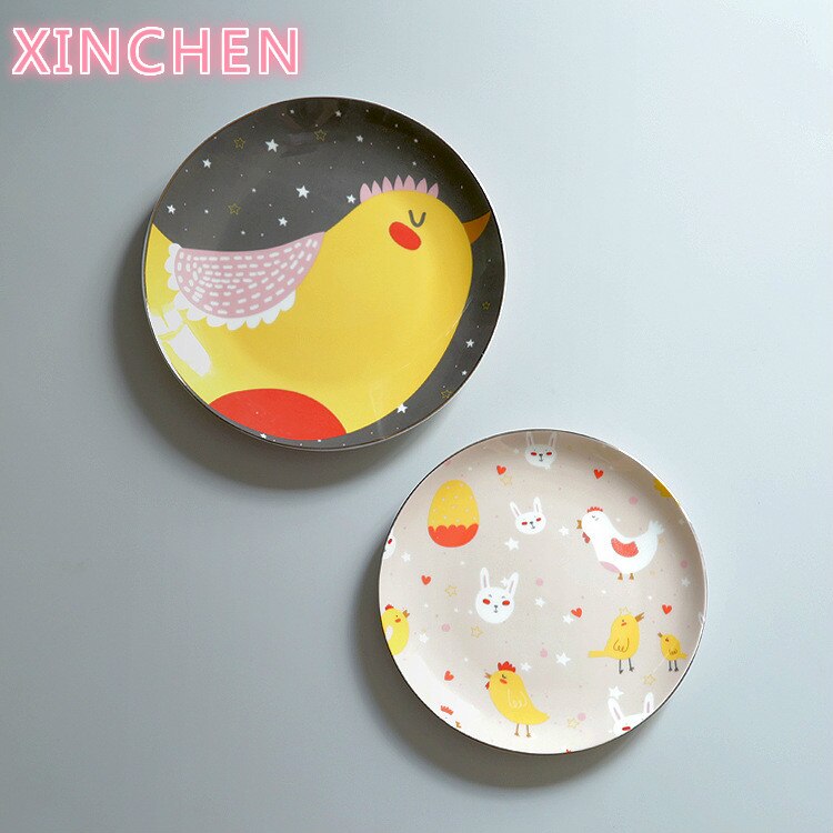 Cartoon Dinner Plate Flat tary 8-inch Bone Ceramic Plate Dessert SteakPlate Salad Plate for Children's Day