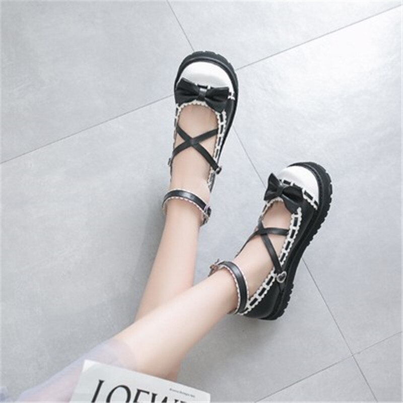 bowknot LOLITA Shoes JK Uniform Shoes PU Leather lolita Shoes A952