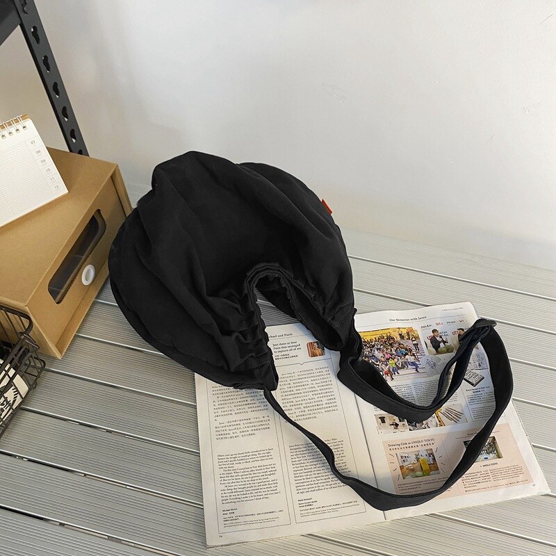100% Katoen Tiener High Street Canvas Hobo Schoudertas Student Casual Zachte Doek Big Size School Boek Laptop Messenger Bag: Black
