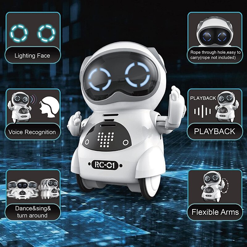 Mini RC Pocket Robot for Kids with Interactive Dialogue Conversation, Voice Recognition, Chat Record, Singing& Dancing