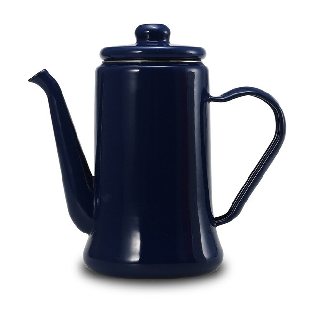 Pot émail 1.1L Pot à café émail bouilloire à thé à la main cuisinière à Induction cuisinière à gaz universel rouge blanc bleu bouilloire électrique Camping: black
