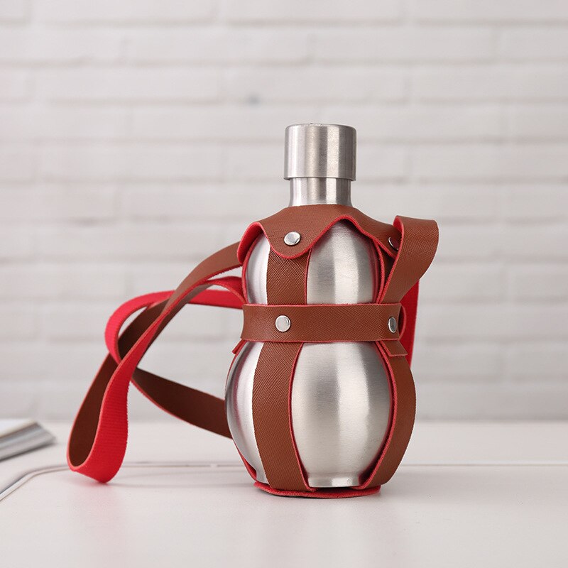 Big Gourd Stainless Steel Hip Flask alcohol Hip Flask 250ML 500ML 1500ML Leather Holster Large Capacity Portable For travel: 500ML