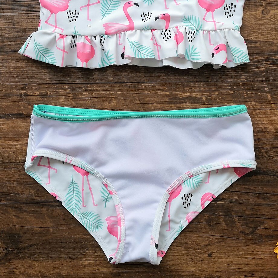 3-12 vuotta lapset uimapuvut flamingo print tyttö uimapuku riimu top tyttö bikini set falbala 2 kpl lasten uimahousut rantaasut