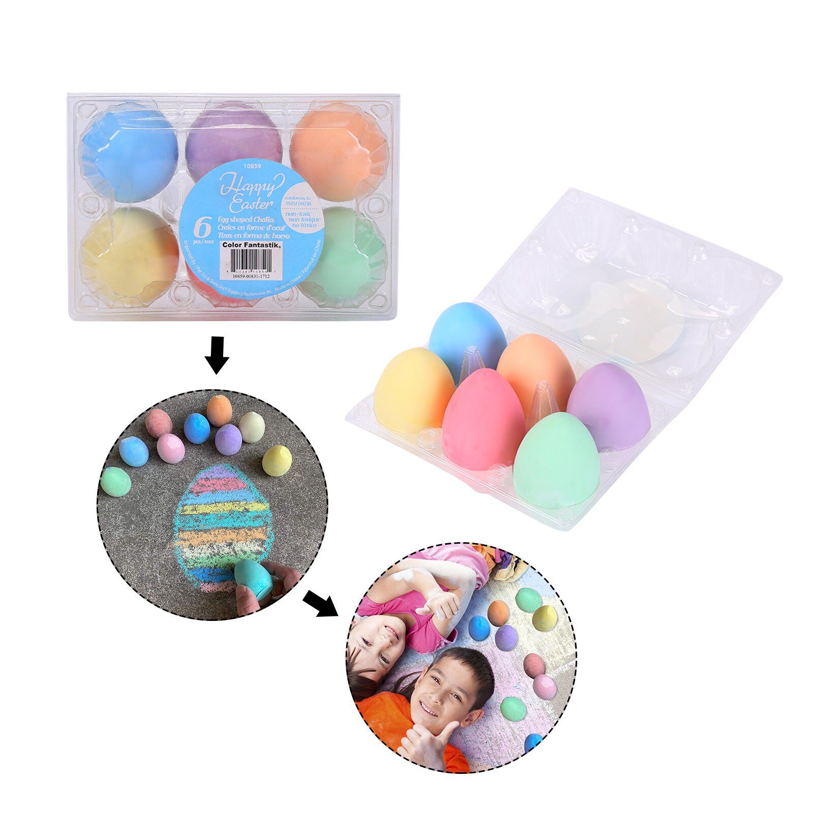 Easter Children Eggs Sidewalk Chalk Pieces 6 Colors Eggs-Shaped Chalk City