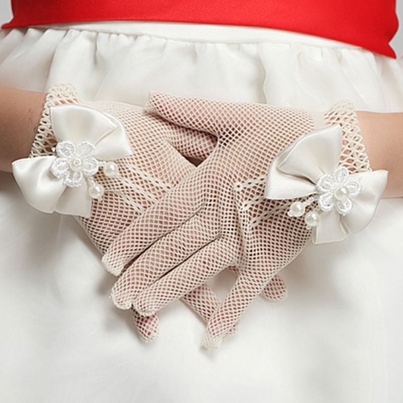 Guanti da principessa per ragazze da sposa Mesh Bowknot Party bambini cerimonia di compleanno accessori per feste guanto da ragazza