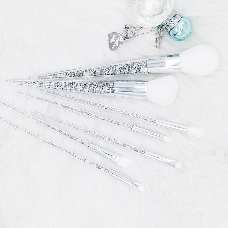 Juego de brochas de maquillaje de cristal de unicornio y Diamante plateado, mezcla de bases en polvo, pinceles para cara y ojos, , 7 Uds.