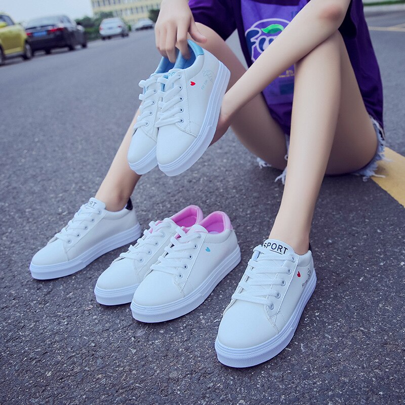 Spring And Summer With White Shoes Women Flat Leather Canvas Shoes Female White Board Shoes Casual Shoes S0828