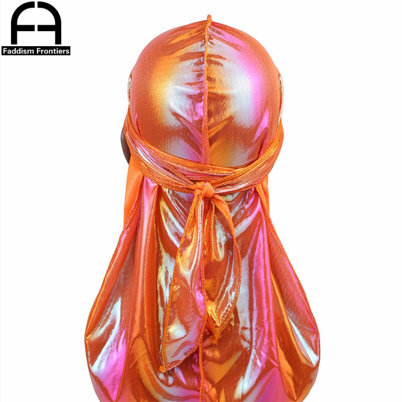Menns fargerike glitrende durags turban bandanas menn skinnende silkeaktig durag hodeplagg hodebånd hårdeksel tilbehør bølgekapper kluter lue