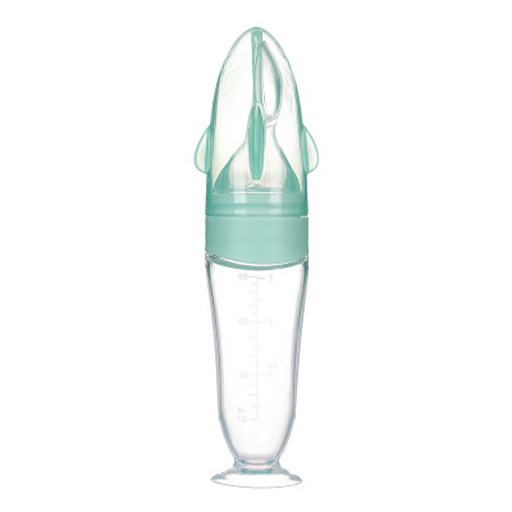 Cuchara dispensadora de alimentos para bebé, botella alimentadora con cuchara de alimentación, silicona segura para la salud, 90ML de capacidad: green