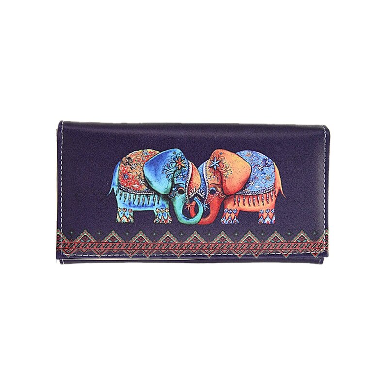 Vintage Vrouwen Dames Kleurrijke Olifant Doodle Patroon Rechthoek Portemonnee Purse Handtas: Deep Blue