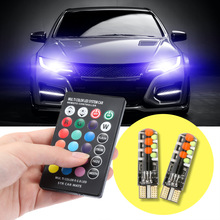 12V Auto Rgb Led T10 W5W Led Rgb 5050 Smd Signaal Lamp Leeslamp Wedge Light Auto Interieur Decoratieve Verlichting afstandsbediening Auto Styling