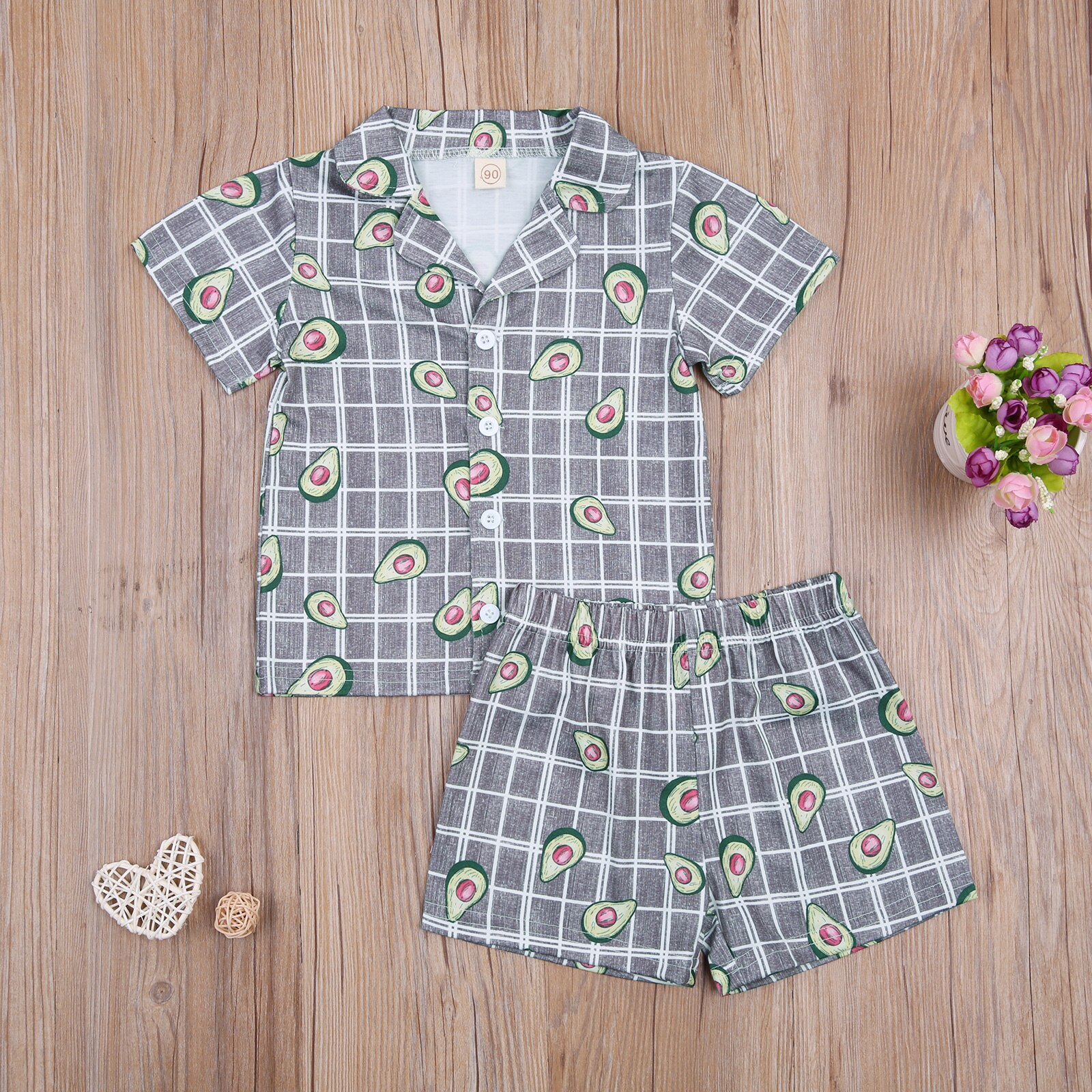 Children's Cartoon Print Pajamas Set Lapel Short Sleeve Casual Button T-shirt Cute Loose Shorts Set
