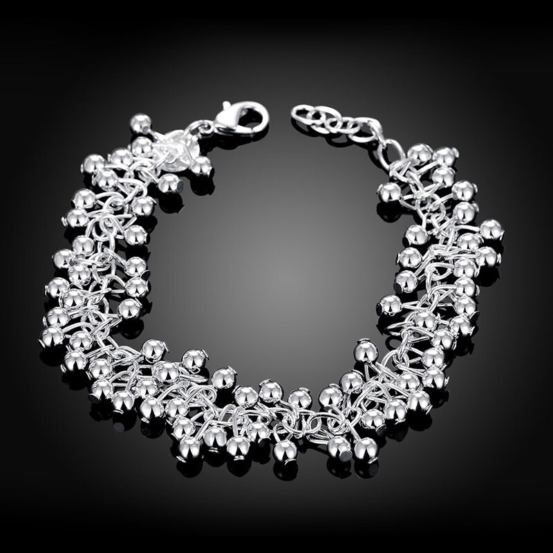 Pulsera de plata lisa con cuentas de uvas para mujer, , joyería de boda, 925