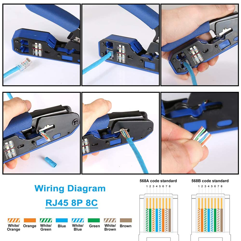 RJ45 Crimping Tool Kit Stripping Pliers CAT5 CAT5e CAT6 Crimping Pliers RJ11/RJ12 6P 8P Modular Crimper Cable Stripping Pliers