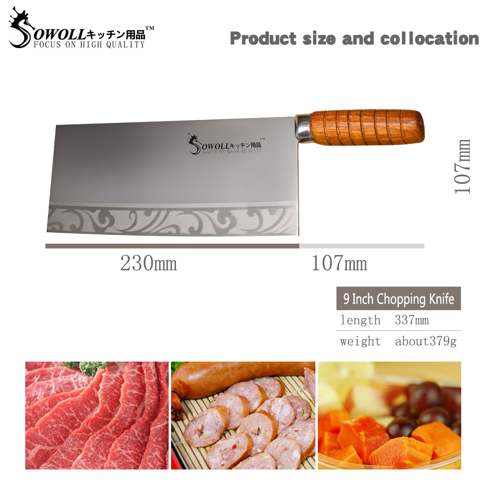 Sowoll 9 Inch Kitchen Chopping Knife Stainless Steel Sharp Kitchen Knife For Chop Bone Fish Meat Cleaver Cooking Accessories