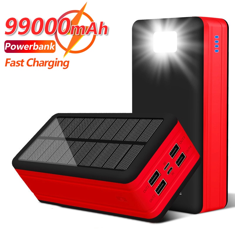 99000Mah Solar Battery Charger Met Led 4USB Grote Capaciteit Draagbare Outdoor Reizen Externe Batterij Voor Iphone Samsun Xiaomi Mi