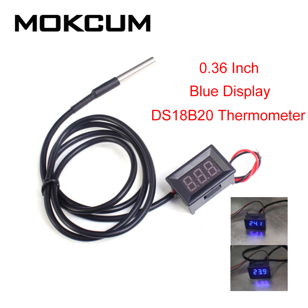 0.36 Inch Red Blue Digital DS18B20 Thermometer Waterproof LED Display Temperature Sensor Meter Tester DC4-28V -55~125 Celsius: Blue display