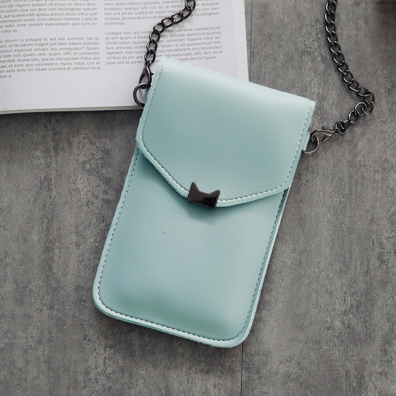 Bolso de teléfono móvil con orejas de gato para mujer, bolsa de mensajero con cadena, con solapa pequeña, estilo Retro, Simple, con pantalla táctil,: Azul cielo