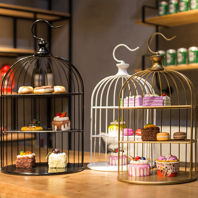 Gold/white/black European birdcage cake rack decoration theme item wedding candy stand display rack multi-layer cold food rack