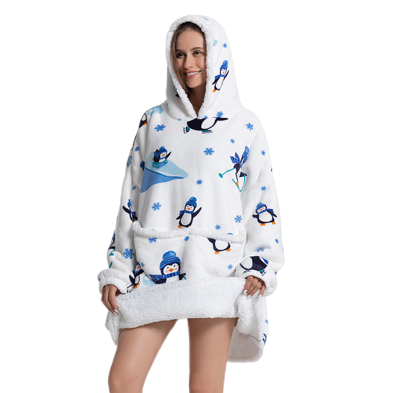 Wärmer Winter-Decken-Hoodie mit Ärmeln, übergroß, verdickt, tragbar, Decke, Sweatshirt, Flanell-Vlies, Sherpa-Riesen-Hoodie