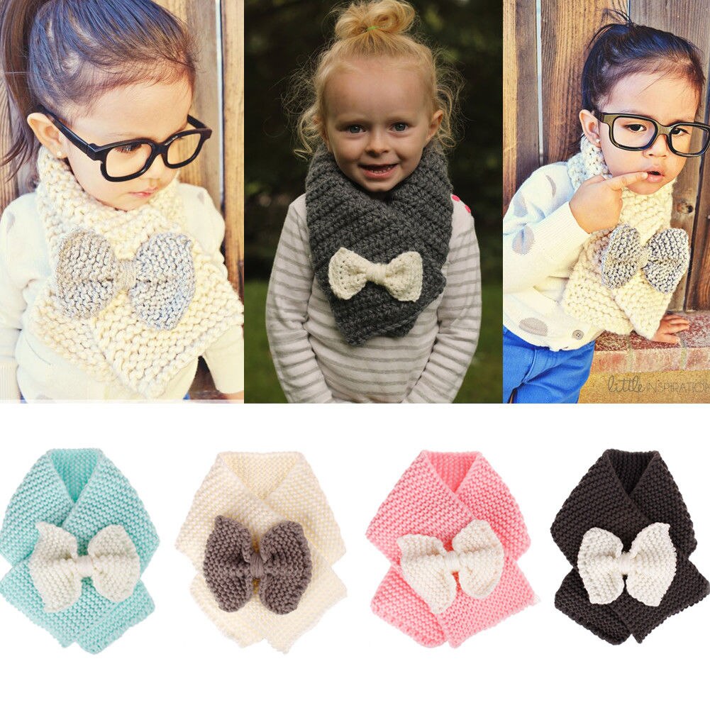 Brand Toddler Baby Girls Kids Warm Winter Scarf Cotton Solid Bowknot Lovely Sweet Baby Girls Knit Scarf 4 Colors