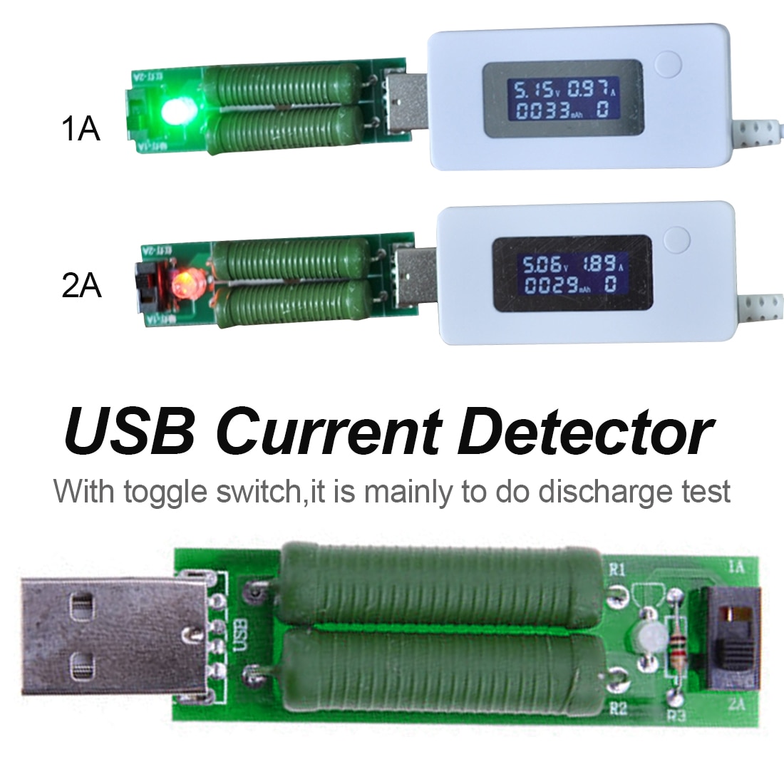 Battery Capacity Voltage Discharge Resistance Load Tester 5V 1A USB Resistor DC Electronic Load With Adjustable Switch