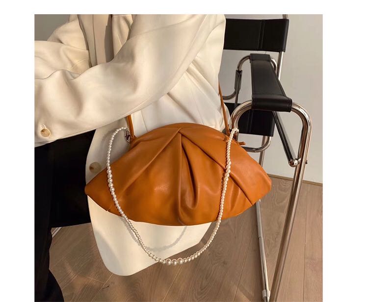 Vintage pu leren schoudertassen voor dames, crossbody tas, reistas met parelketting, handtassen en portemonnees: Bruin