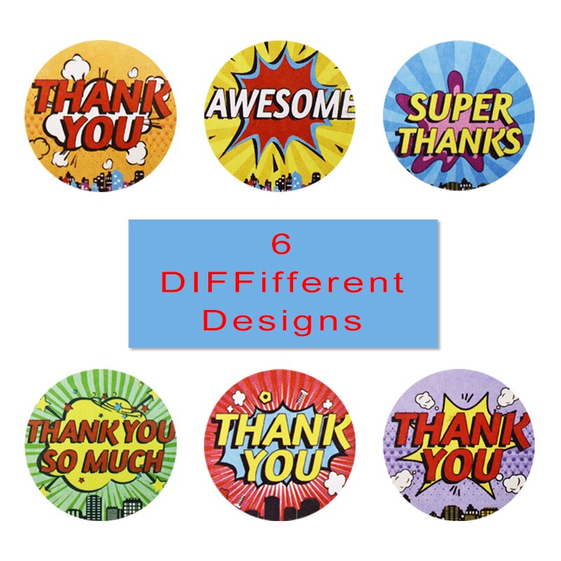1 inch Cratoon Words Thank You Stickers 500pcs/roll Seal Labels for Teacher Reward Student Sticker Round Reward Sticker for Kids