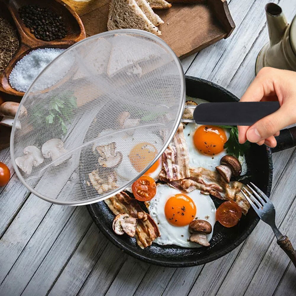 Splash Net Ultrafine Mesh Splatter Screen Frying Pan Grease Guard Shield Stainless Steel With Handle For Most Pots Forceful