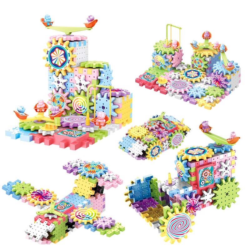 Multi-variable electric block gears rotating toy set puzzle large particles puzzle men and women 3-6 Years Old Assembly