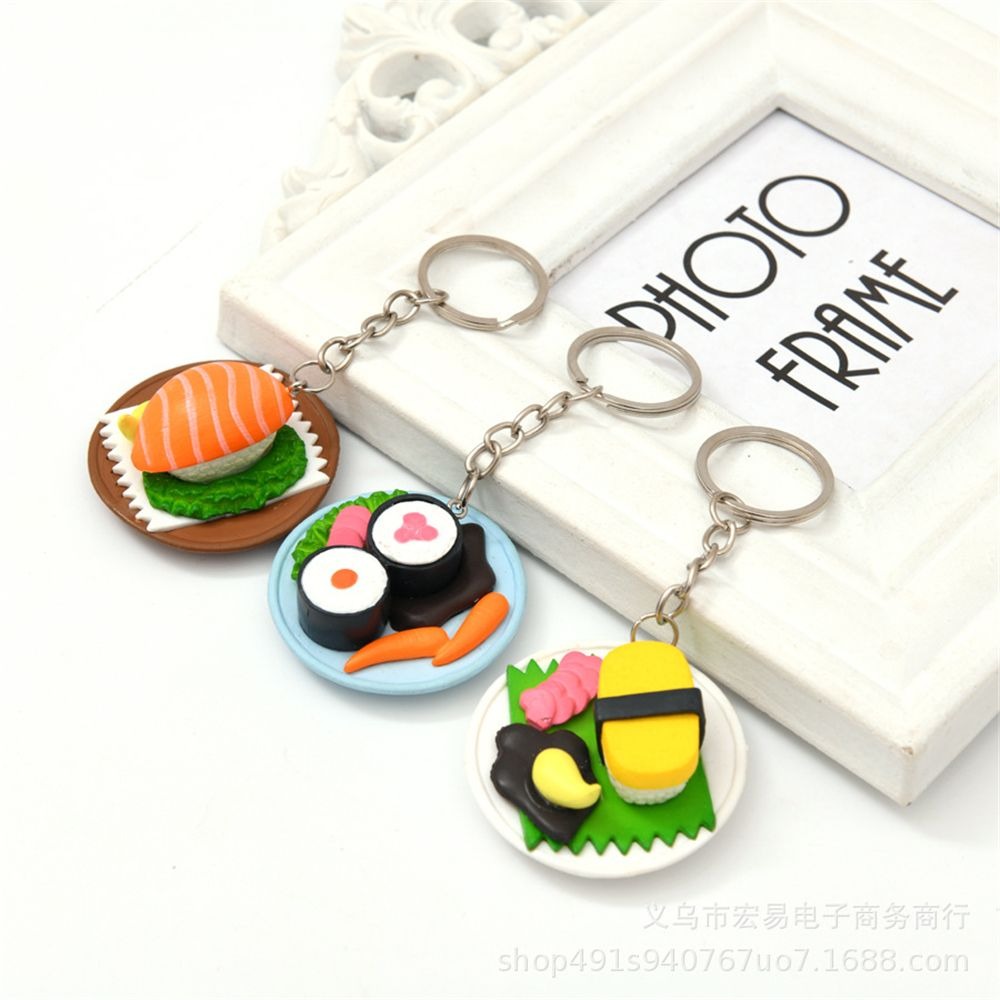 Zalm Plakjes Sushi Vormige Sleutelhanger Sleutelhanger Voedsel Simulatie Hanger sleutelhanger Auto Tas Accessoires Willekeurige Kleur