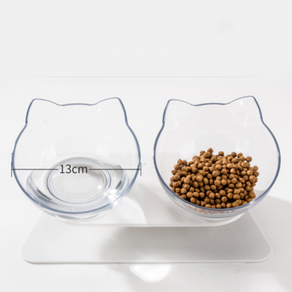 Grote transparante kattenbak met dubbele bak, voerbak voor kat en hond, waterbak met standaard, voerbak voor katten en honden, dierenbenodigdheden