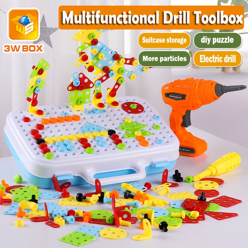 Taladro de juguete eléctrico 3WBOX para niños, herramienta de simulación, juguete ensamblado, juego de modelos DIY, juegos de construcción educativos, juguetes para atornillar