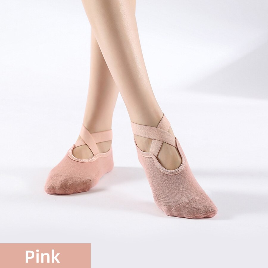 Fitness Nicht-Unterhose Griffe &Ampere; Riemen Yoga Socken Bandage Baumwolle Pilates Socken Reine Stange Ballett tanzen Atmungsaktive trainieren Fitnessstudio für Frauen: Yoga wa Rosa / dünn