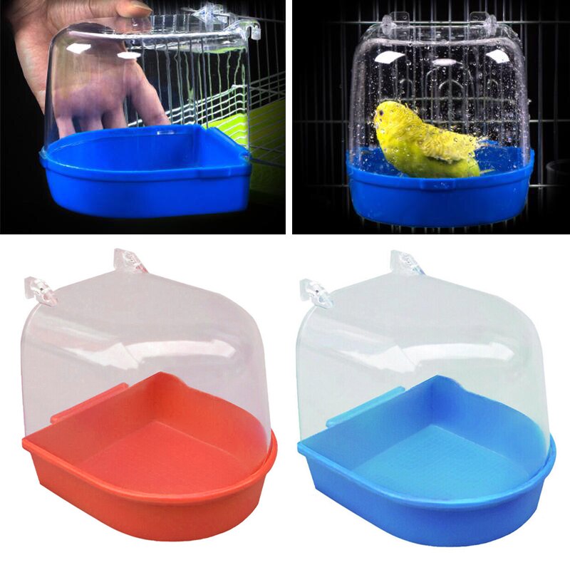 1Pc Plastic Bird Water Bath Box Parrots Parakeet Hanging Birdbath Cage Bathtub Bird Bath Bird Water Bath Tub Pet Bird Bowl