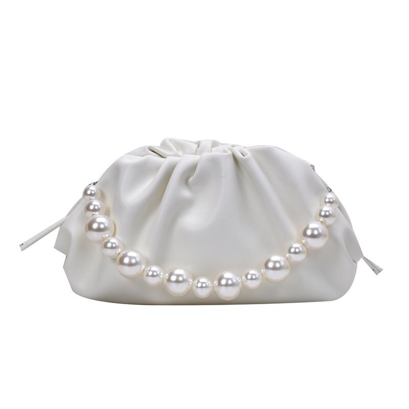 Pearl sweet cloud-väskor små crossbody-väskor i pu-läder för kvinnor enfärgade axelhandväskor kvinnlig crossbody-väska
