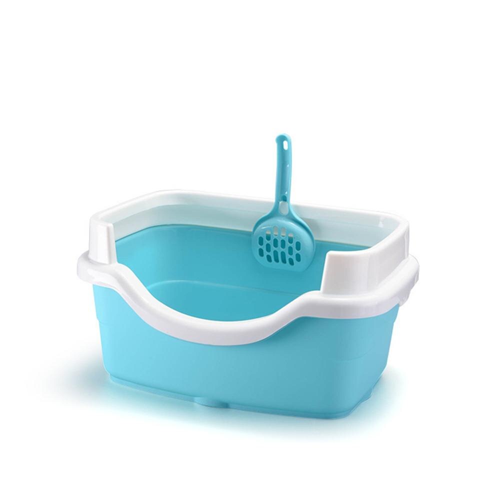 Square Cat Litter Box With Scoop Anti Splash Plastic Training Rabbit Kitten Pee Toilet Clean Toilette Puppy Semi-closed Bedpan: Blue