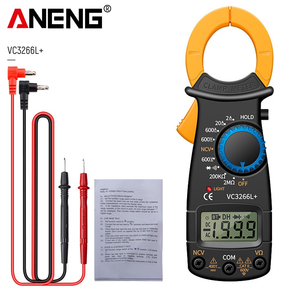 ANENG DT3266L Mini Digital Clamp Meter 1999 Count Electric AC/DC Voltage Multimeter Clamp Ohm Temp Diode Tester: DT3266L PRO