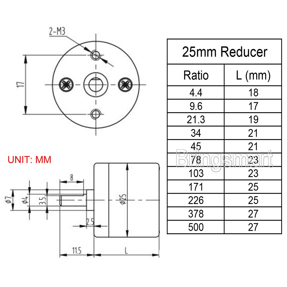 Bringsmart 25mm Diameter Gearbox Mini Motor Gear Case DC Reduction Box Micro Dc Motor Gearbox Reducer Casing