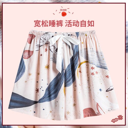 Pantalon court imprimé avec nœud pour femme, bas de nuit, Style japonais, loisirs, taille élastique, frais, respirant, vêtements de nuit doux, tendance, été: 11