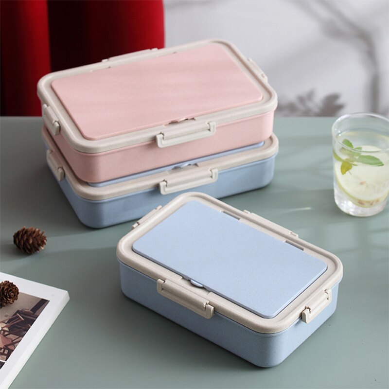 Magnetron Lunchbox Tarwe Stro Gezonde Materiaal Plastic Bento Dozen Servies Voedsel Opslag Container Voor Student Kantoormedewerker