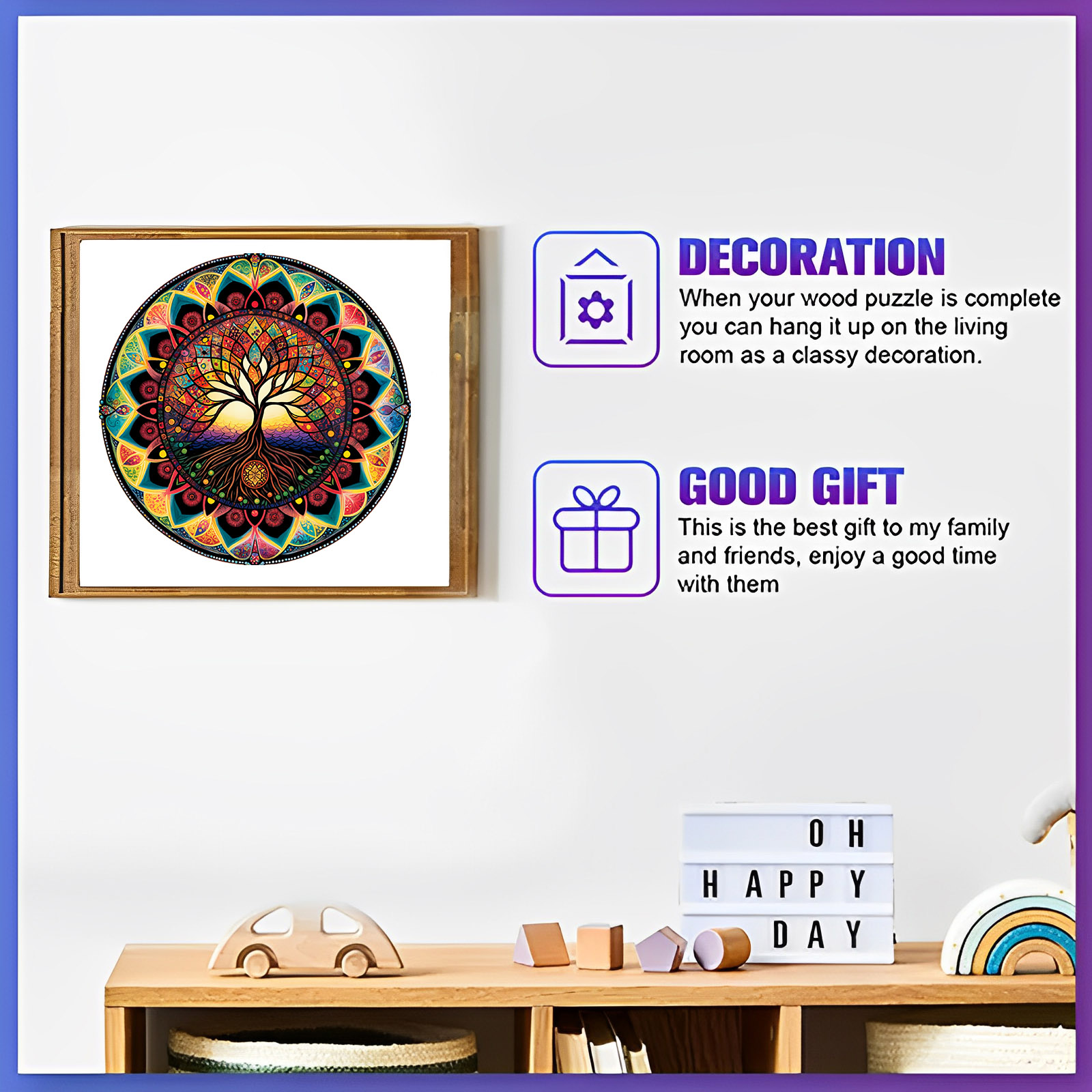Circular Tree Pattern Wooden Puzzle: Irregular Shape, Educational Toy & Home Decor, Brain-Boosting Family Decoration