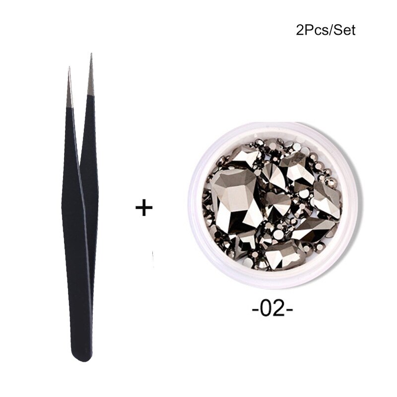 1 Box Nail Strass Ab Kleur Platte Terug Bottom Bling Crystal Mixed Size Vorm Gems Kralen Kleurrijke 3D Nail Art decoraties: 2pcs-2