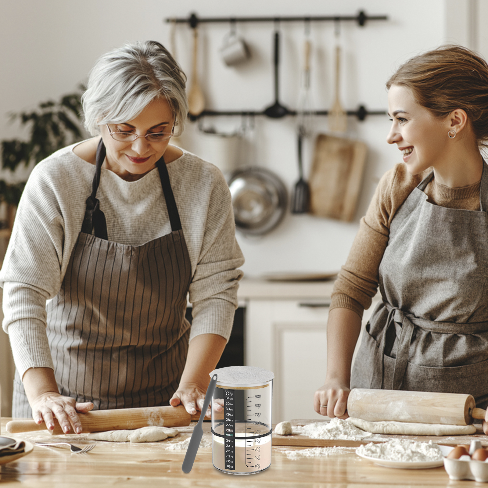 Pot de Fermentation au levain 900ml, récipient de démarrage au levain, pot en verre transparent, fournitures de cuisson au levain, bouche large avec couvercle
