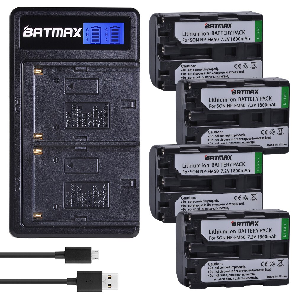 2Pcs NP-FM50 FM50 Battery + LCD Dual USB Charger for Sony NP-FM51 NP-FM30 NP-FM55H DCR-PC101 A100 Series DSLR-A100 Sony M Type: 4 Battery 1 Charger