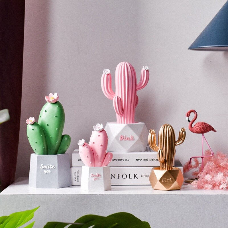 Nordic Simulation Cactus Ornaments Resin Cactus Statue Potted Decoration Crafts Figuine Office Desktop Home Decor